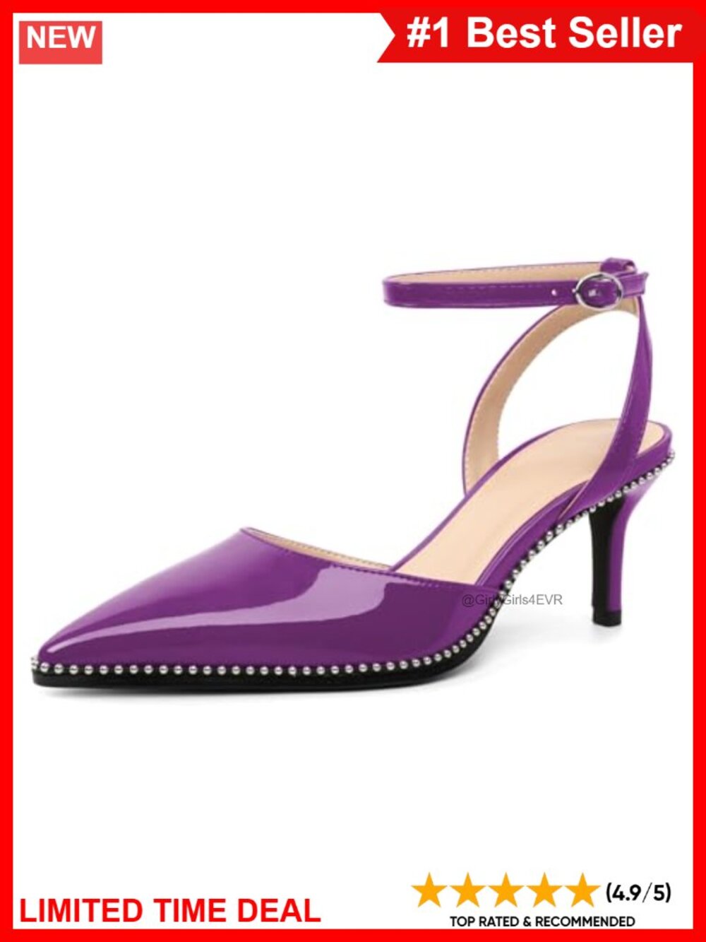 Kitten Heel Ankle Strap Pointed Toe Pumps Beaded Formal Dress Shoes